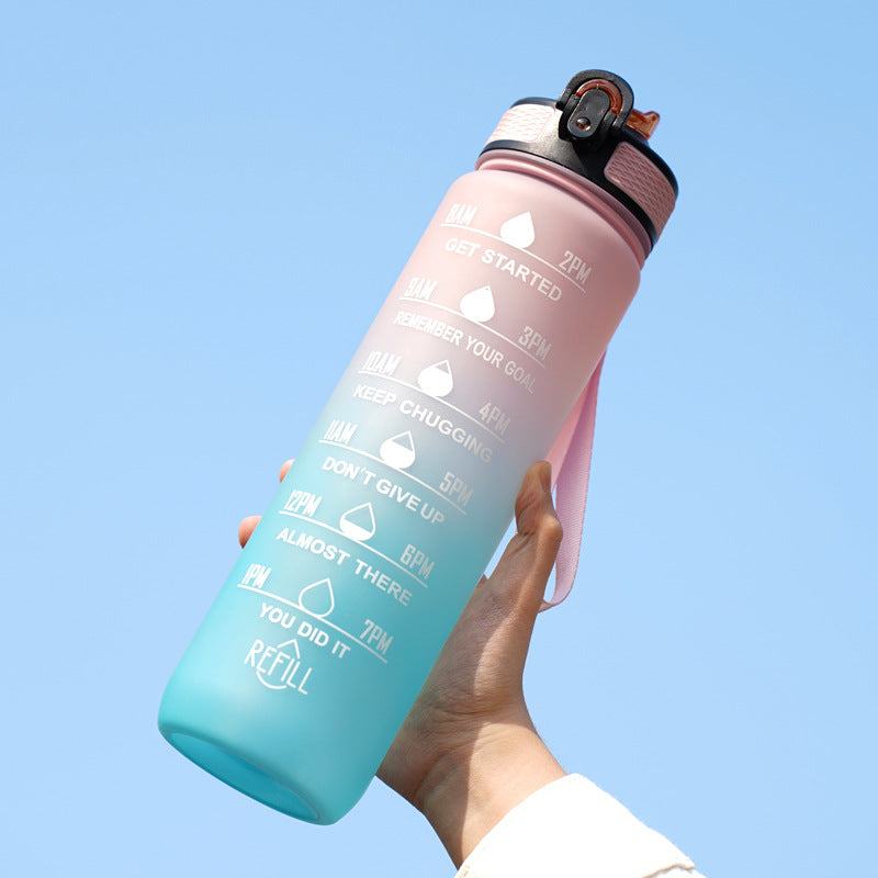 Gradient Water Bottle with Straw and Carry Strap Lotus Rain