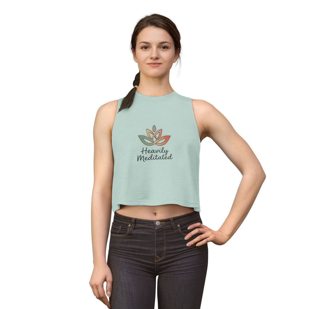 Women's Crop Top — 'Heavily Meditated' Lotus Yoga Crop Tank