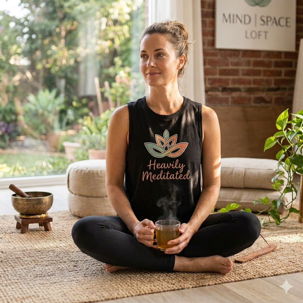 Women's Crop Top — 'Heavily Meditated' Lotus Yoga Crop Tank