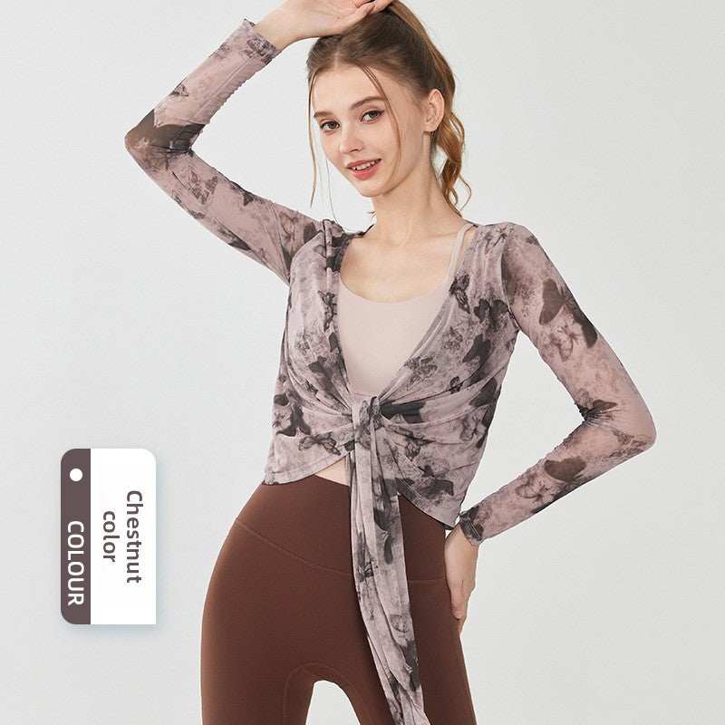 Butterfly Print Breathable Mesh Yoga Top Lotus Rain
