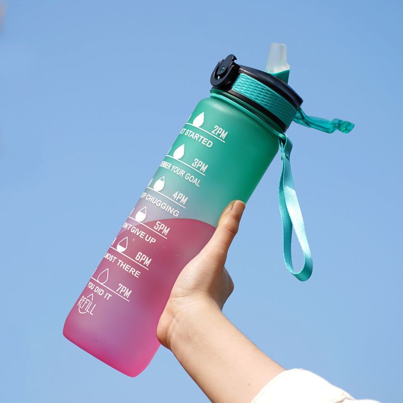 Gradient Water Bottle with Straw and Carry Strap Lotus Rain