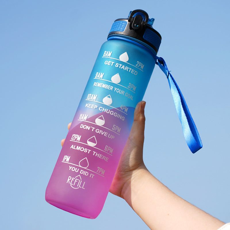 Gradient Water Bottle with Straw and Carry Strap Lotus Rain