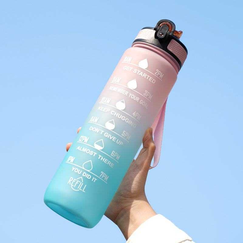 Gradient Water Bottle with Straw and Carry Strap Lotus Rain