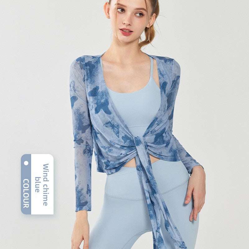 Butterfly Print Breathable Mesh Yoga Top Lotus Rain