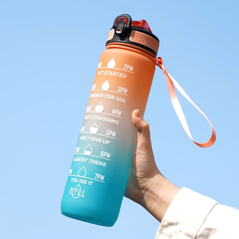 Gradient Water Bottle with Straw and Carry Strap Lotus Rain