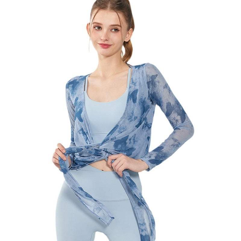 Butterfly Print Breathable Mesh Yoga Top Lotus Rain
