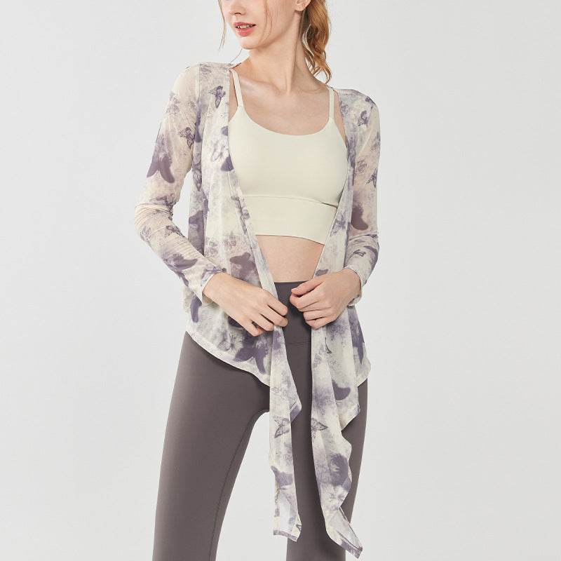 Butterfly Print Breathable Mesh Yoga Top Lotus Rain