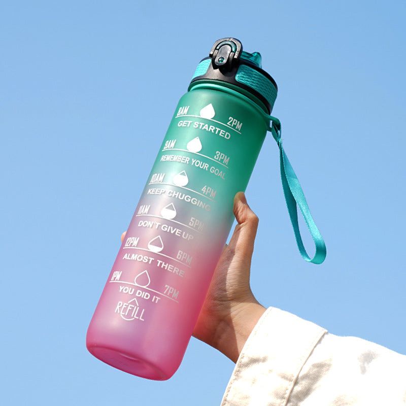 Gradient Water Bottle with Straw and Carry Strap Lotus Rain