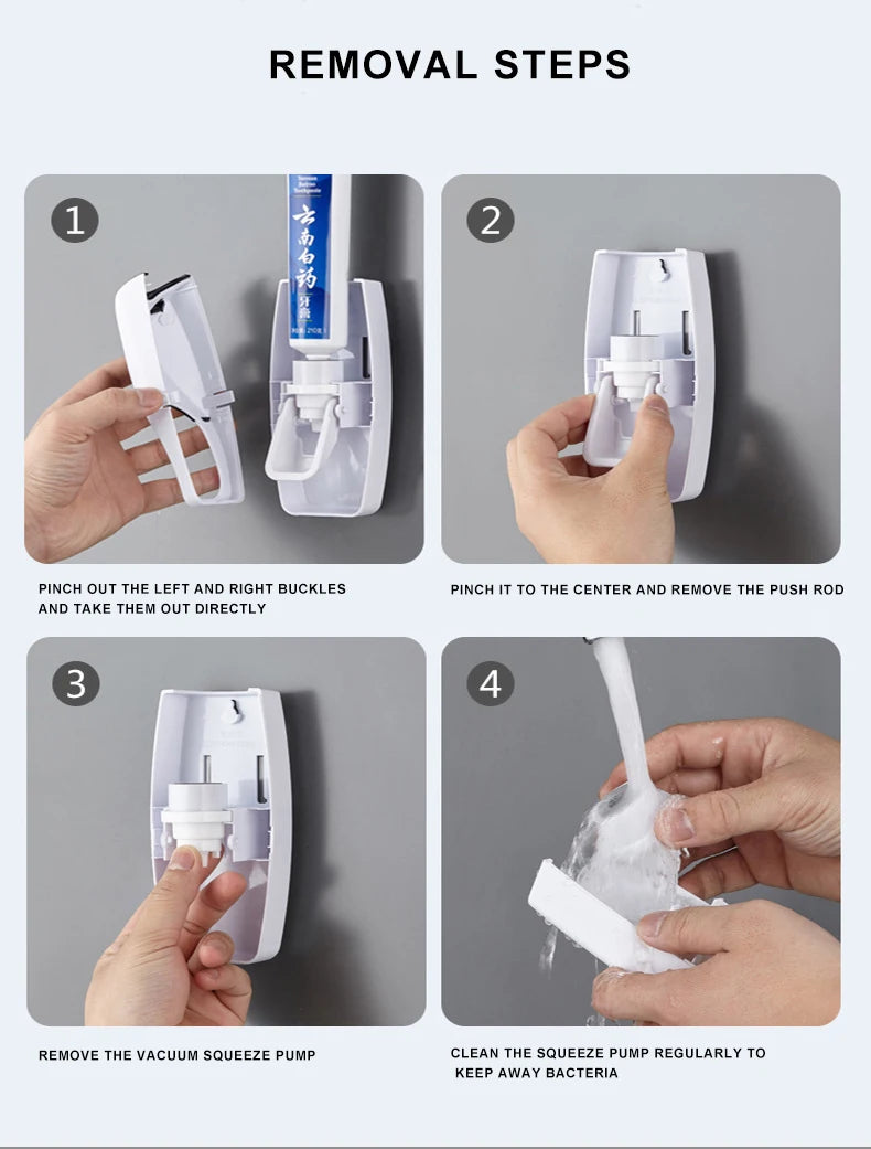 Automatic Toothpaste Dispenser Wall Mount Dust-proof Toothbrush Holder Wall Mount Storage Rack Bathroom Accessories Set Squeezer