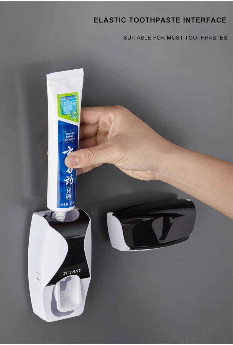 Automatic Toothpaste Dispenser Wall Mount Dust-proof Toothbrush Holder Wall Mount Storage Rack Bathroom Accessories Set Squeezer