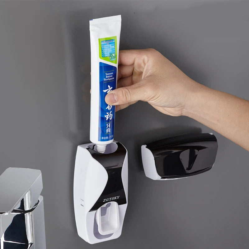 Automatic Toothpaste Dispenser Wall Mount Dust-proof Toothbrush Holder Wall Mount Storage Rack Bathroom Accessories Set Squeezer