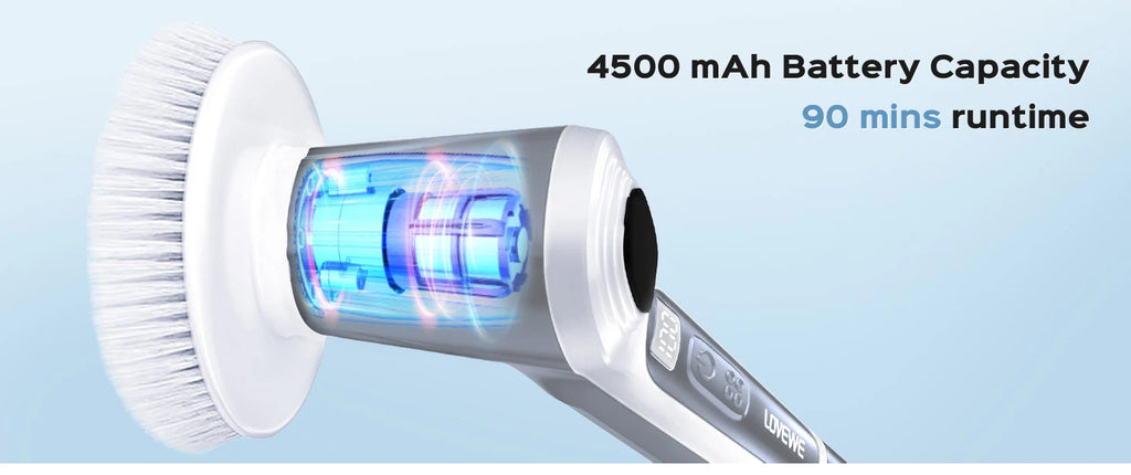 Electric Spin Scrubber, Cordless 4500mAh with Spray, Adjustable Handle, 6 Brush Heads, 2 Speeds, for Bathroom Cleaning