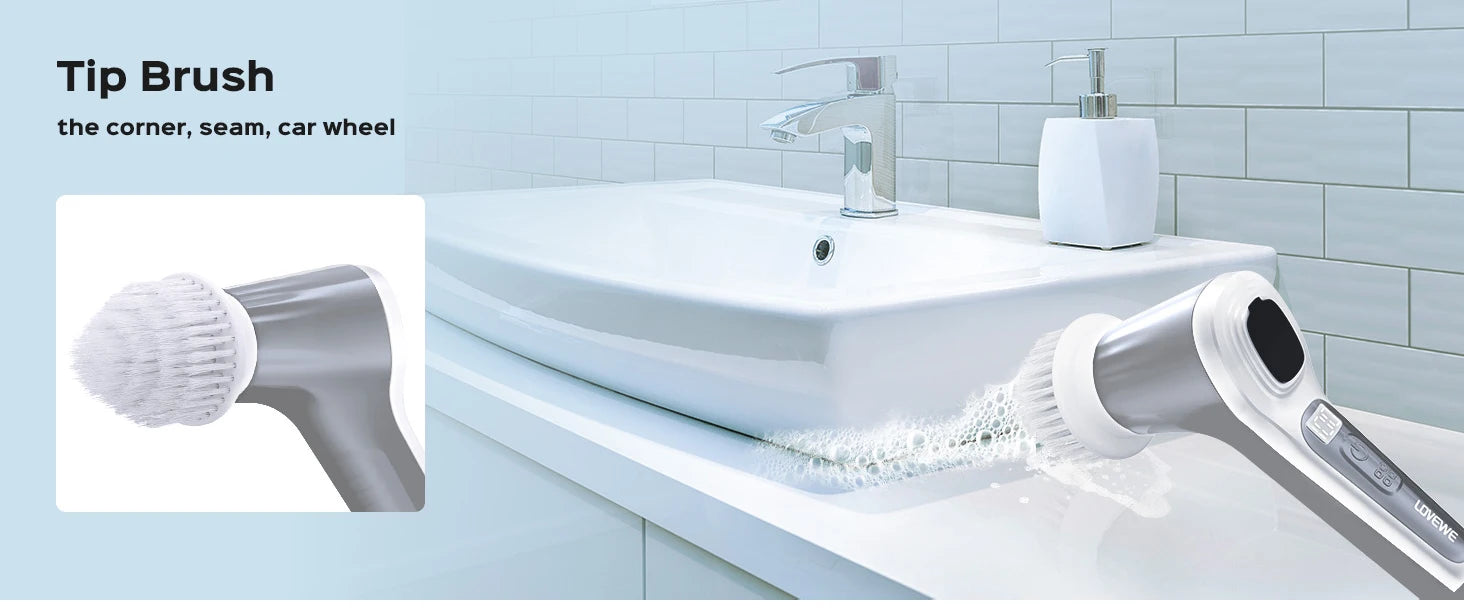 Electric Spin Scrubber, Cordless 4500mAh with Spray, Adjustable Handle, 6 Brush Heads, 2 Speeds, for Bathroom Cleaning