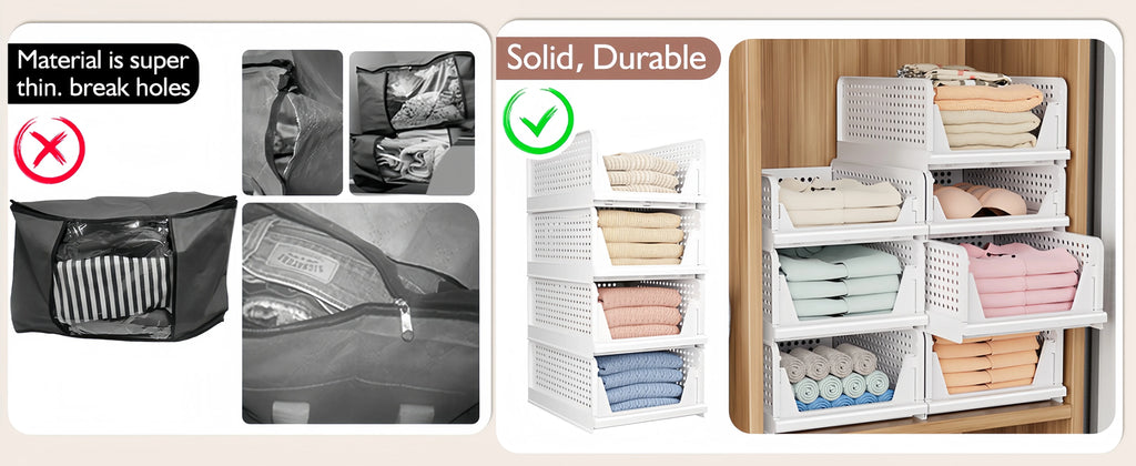 Foldable Drawer Organizer Box，Home Stackable Clothes and Underwear Storage Box，apply To Wardrobe Cupboard Kitchen BathroomOffice