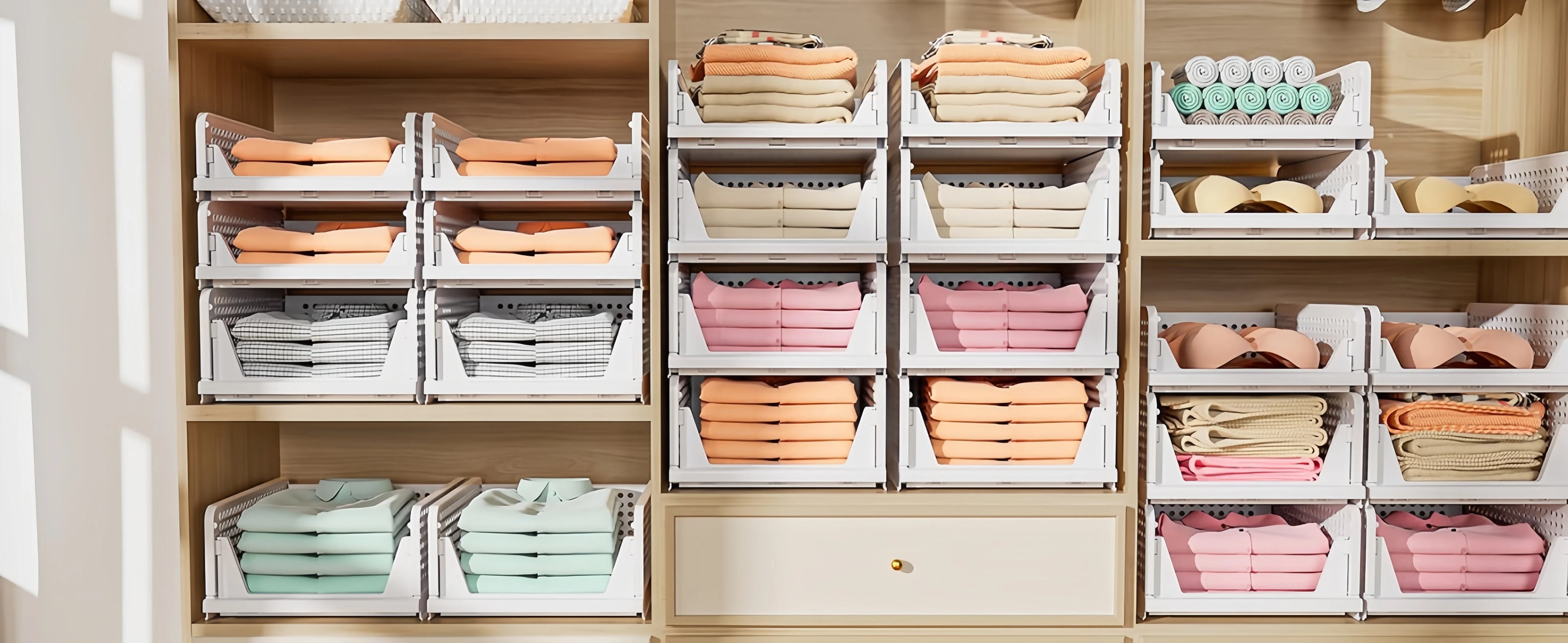 Foldable Drawer Organizer Box，Home Stackable Clothes and Underwear Storage Box，apply To Wardrobe Cupboard Kitchen BathroomOffice