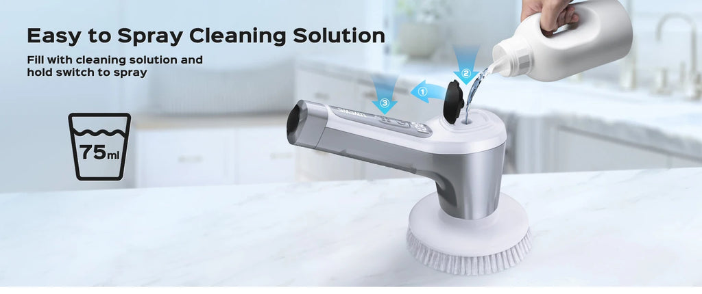 Electric Spin Scrubber, Cordless 4500mAh with Spray, Adjustable Handle, 6 Brush Heads, 2 Speeds, for Bathroom Cleaning