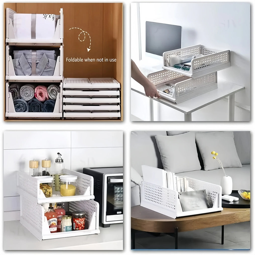 Foldable Drawer Organizer Box，Home Stackable Clothes and Underwear Storage Box，apply To Wardrobe Cupboard Kitchen BathroomOffice