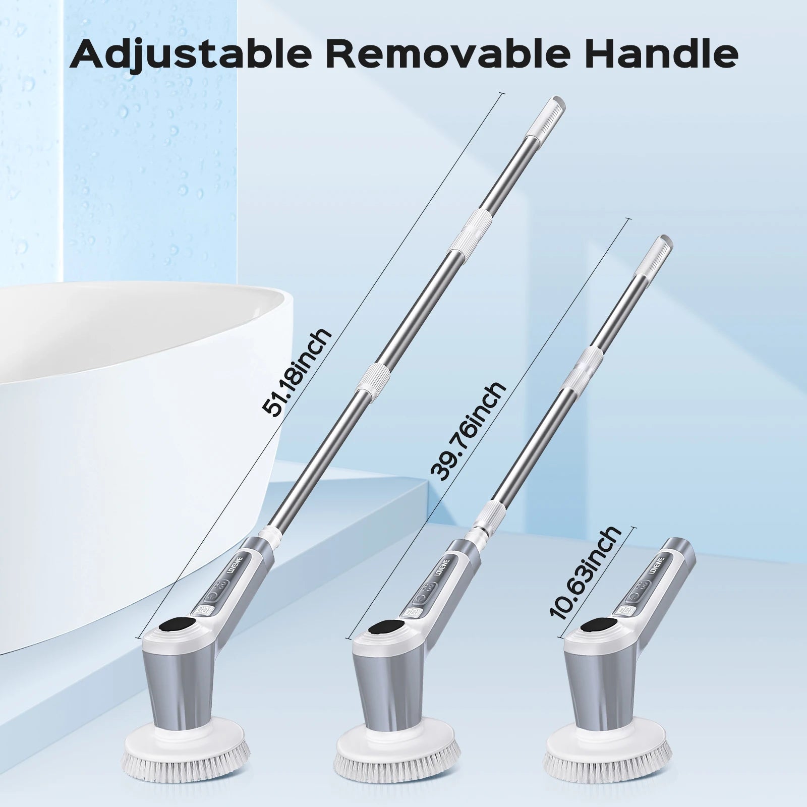 Electric Spin Scrubber, Cordless 4500mAh with Spray, Adjustable Handle, 6 Brush Heads, 2 Speeds, for Bathroom Cleaning