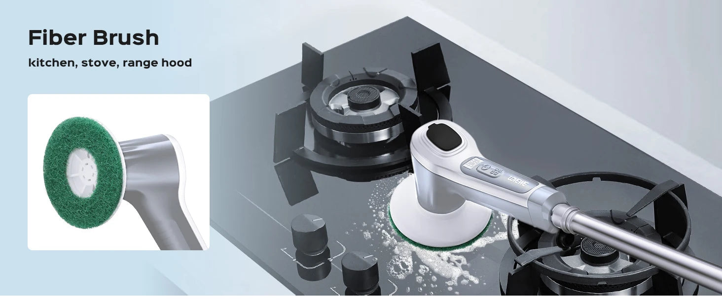 Electric Spin Scrubber, Cordless 4500mAh with Spray, Adjustable Handle, 6 Brush Heads, 2 Speeds, for Bathroom Cleaning