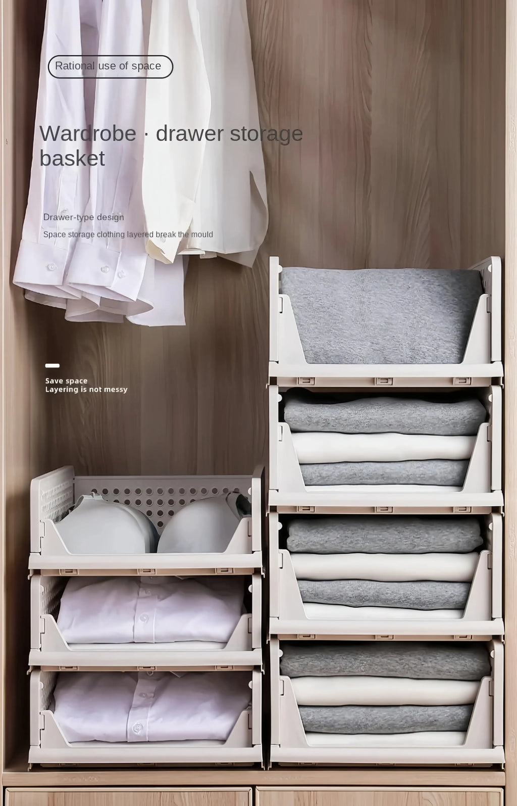 Foldable Drawer Organizer Box，Home Stackable Clothes and Underwear Storage Box，apply To Wardrobe Cupboard Kitchen BathroomOffice