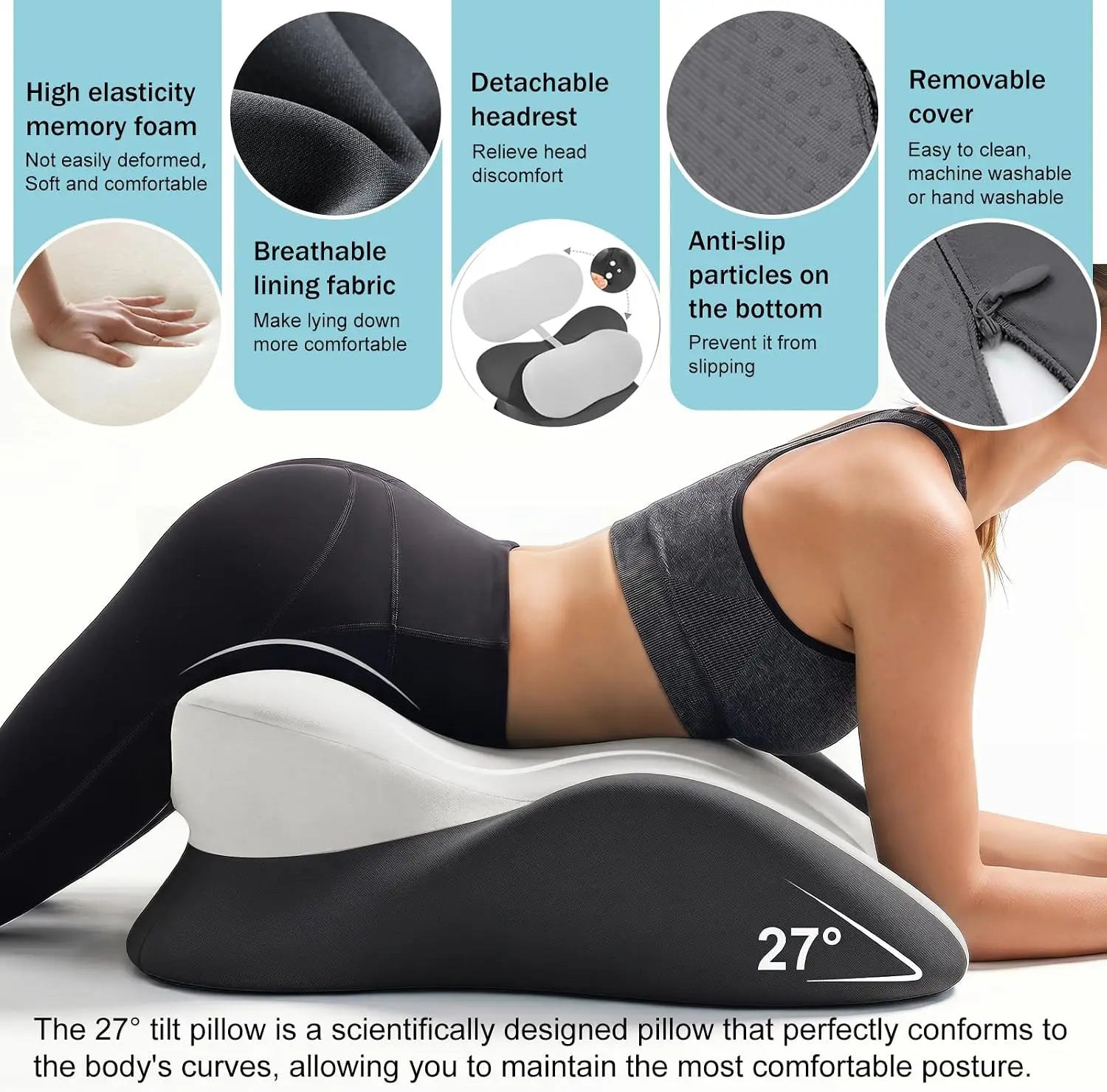 Ergonomic Memory Foam Wedge Pillow Orthopedic Bed Support Cushion Multi-Position Positioning Pillow for Neck Back Waist Relief