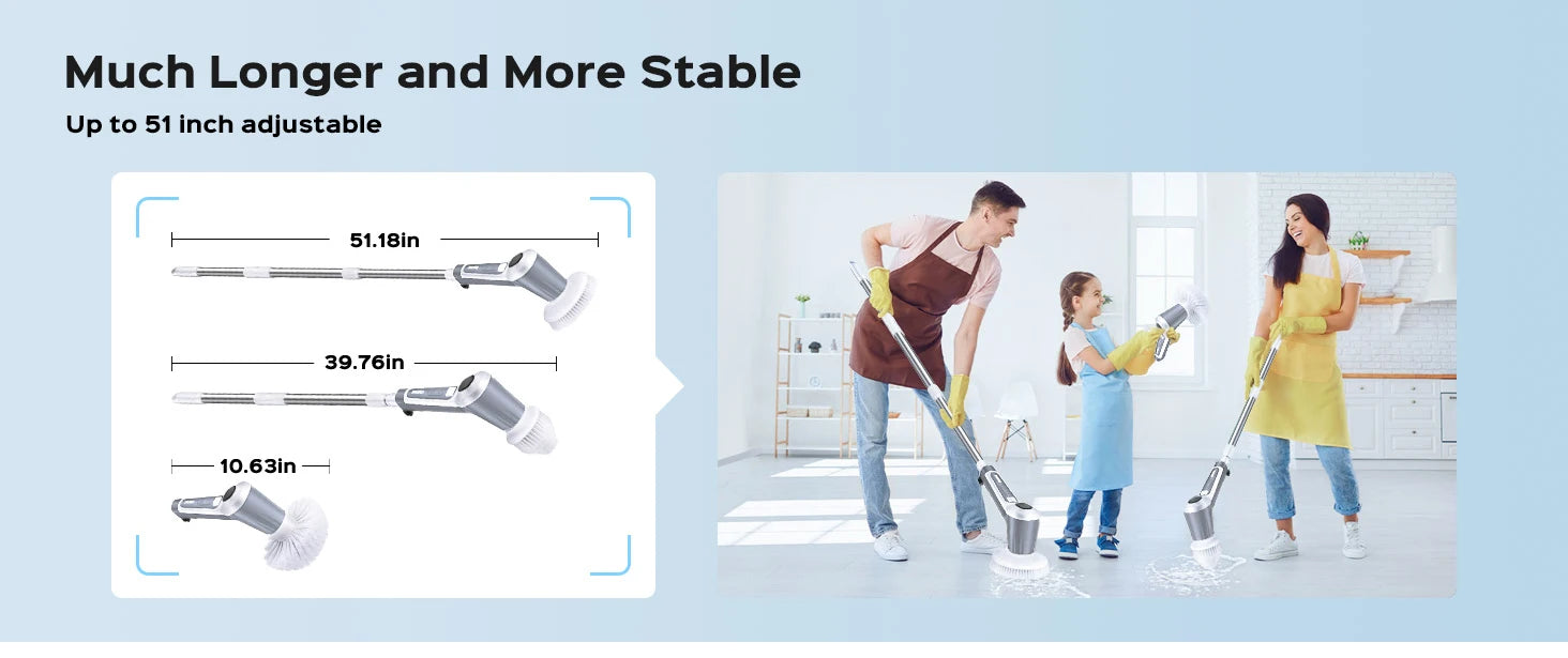 Electric Spin Scrubber, Cordless 4500mAh with Spray, Adjustable Handle, 6 Brush Heads, 2 Speeds, for Bathroom Cleaning