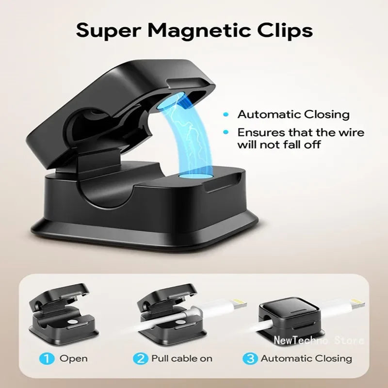 Magnetic Cable Organizer, Wall-Mounted Data Cable Management Clips, Cord Holder, Plug Hook for Desk Organization