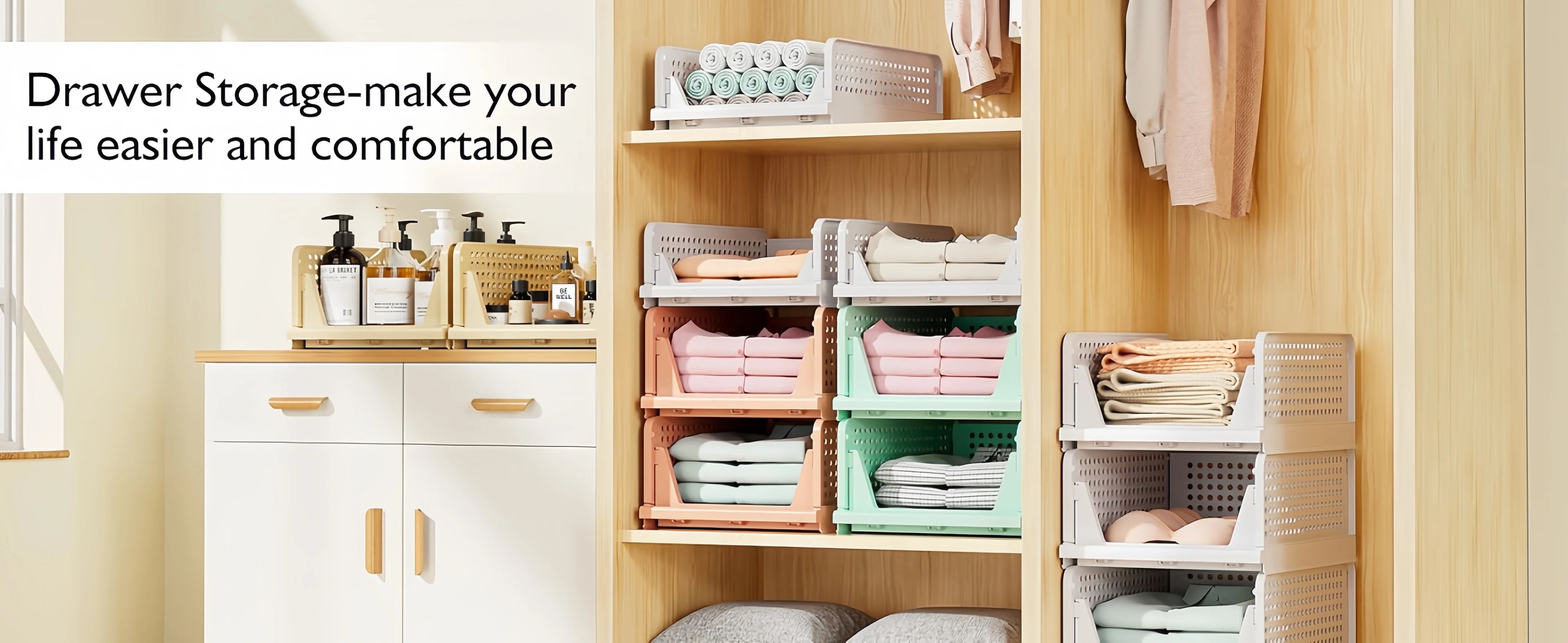 Foldable Drawer Organizer Box，Home Stackable Clothes and Underwear Storage Box，apply To Wardrobe Cupboard Kitchen BathroomOffice