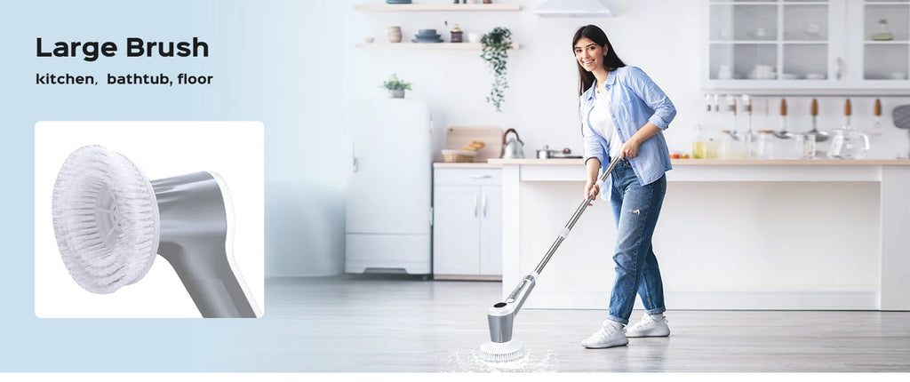 Electric Spin Scrubber, Cordless 4500mAh with Spray, Adjustable Handle, 6 Brush Heads, 2 Speeds, for Bathroom Cleaning