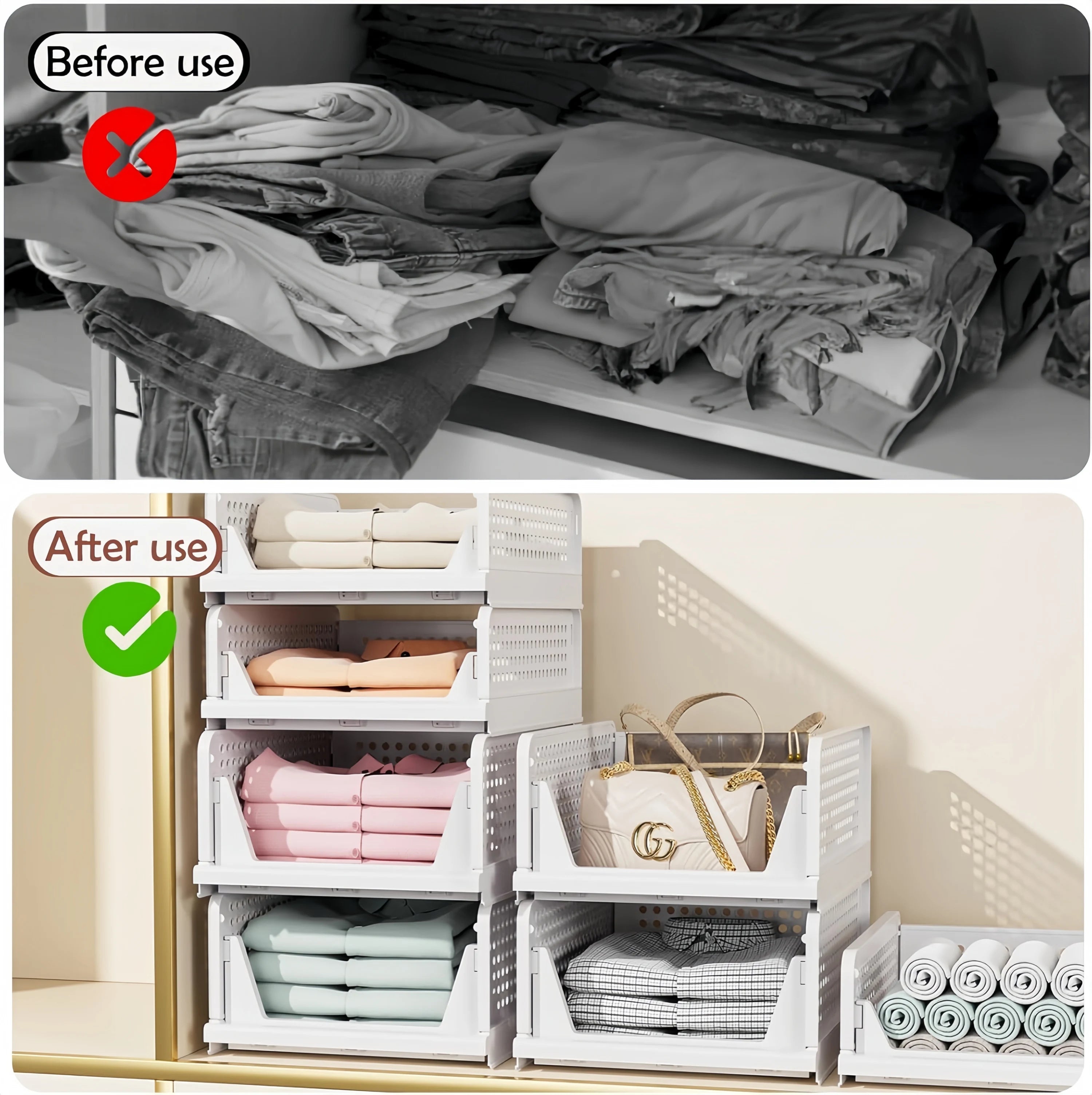 Foldable Drawer Organizer Box，Home Stackable Clothes and Underwear Storage Box，apply To Wardrobe Cupboard Kitchen BathroomOffice