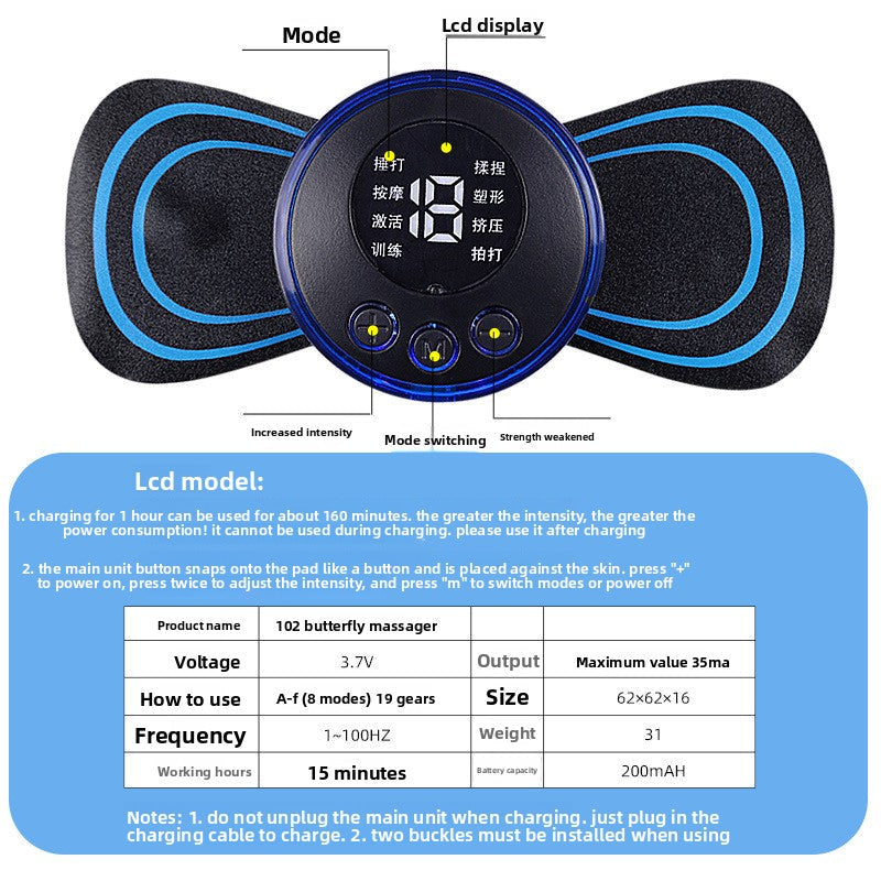 Portable EMS Muscle Stimulation Massager with Gel Pads Lotus Rain