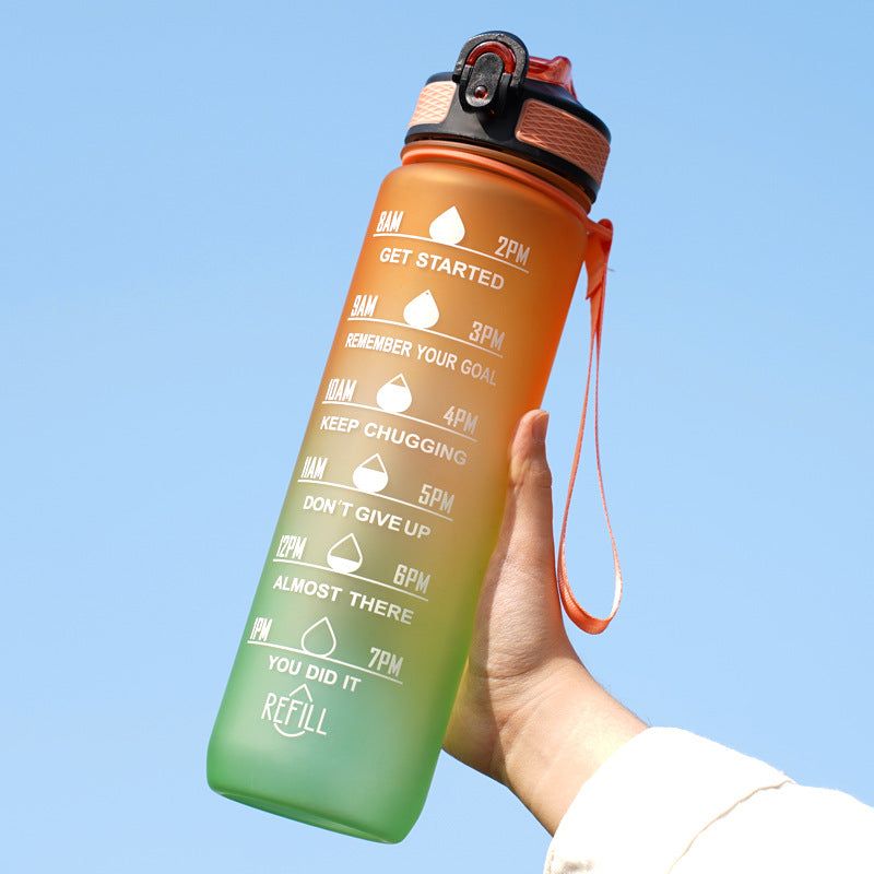 Gradient Water Bottle with Straw and Carry Strap Lotus Rain