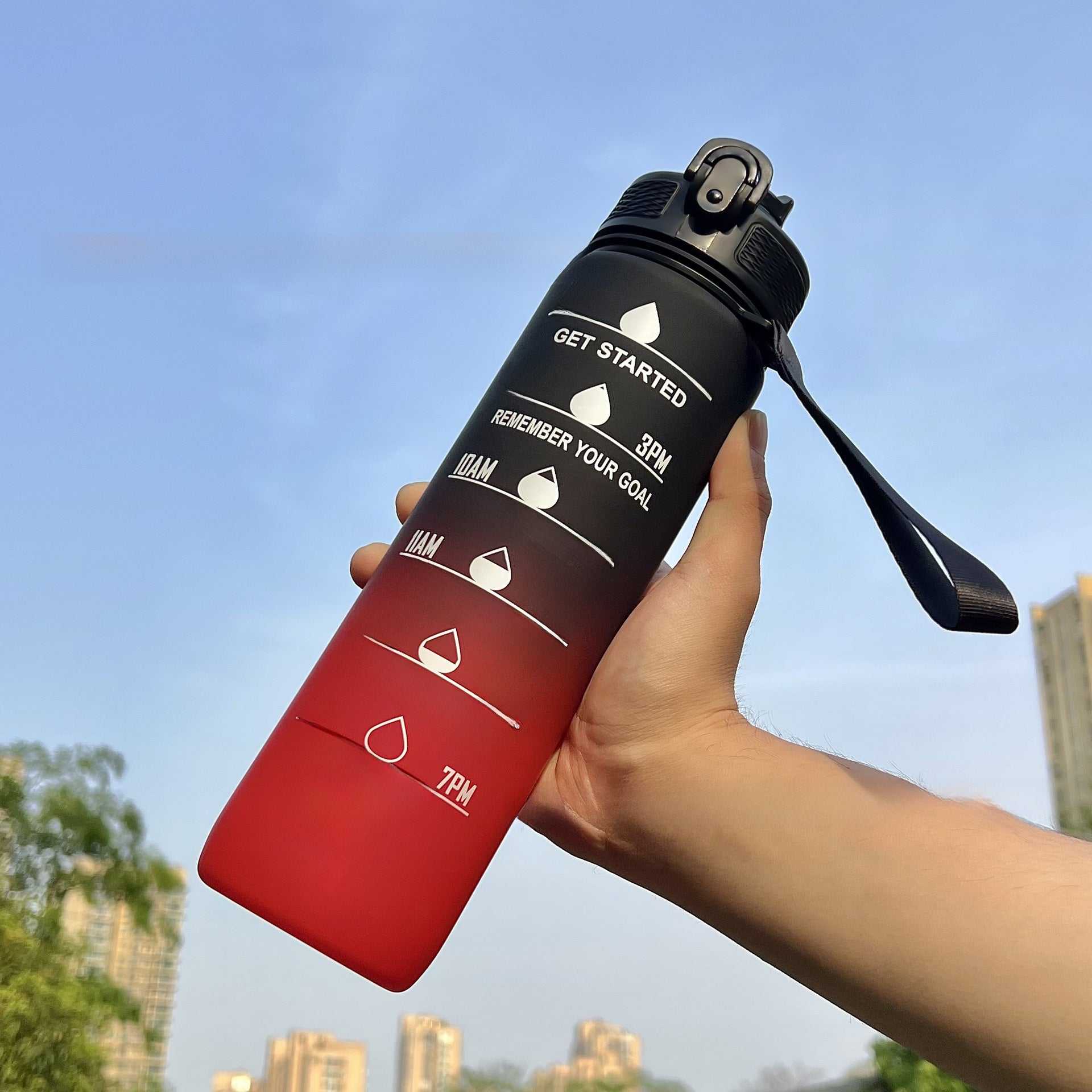 Gradient Water Bottle with Straw and Carry Strap Lotus Rain