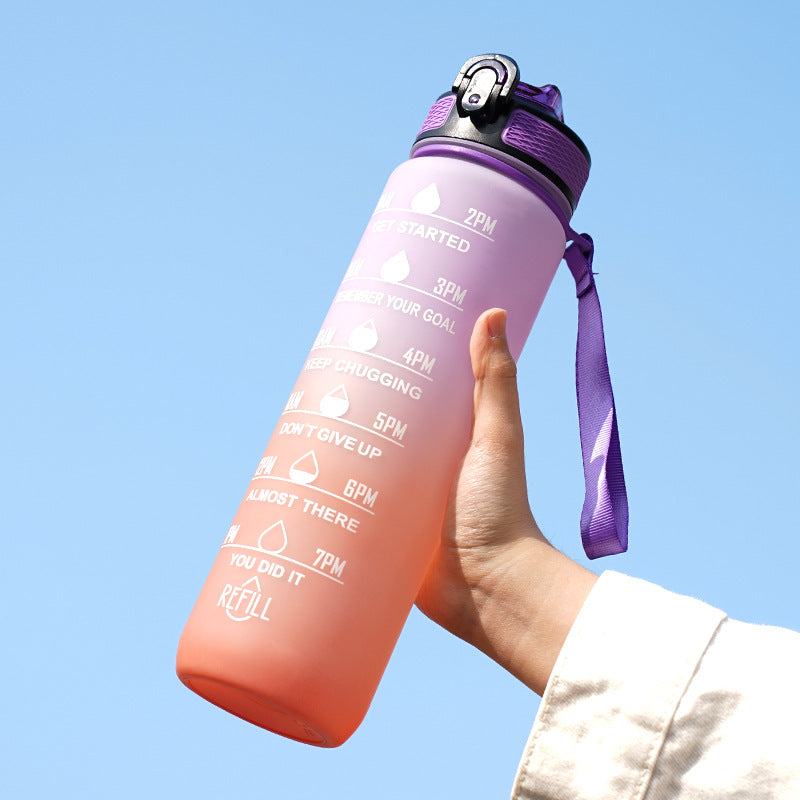 Gradient Water Bottle with Straw and Carry Strap Lotus Rain