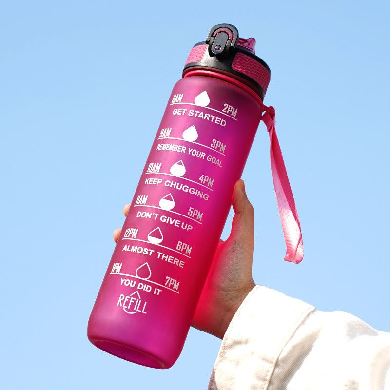 Gradient Water Bottle with Straw and Carry Strap Lotus Rain