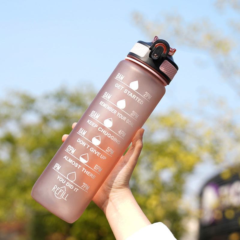 Gradient Water Bottle with Straw and Carry Strap Lotus Rain